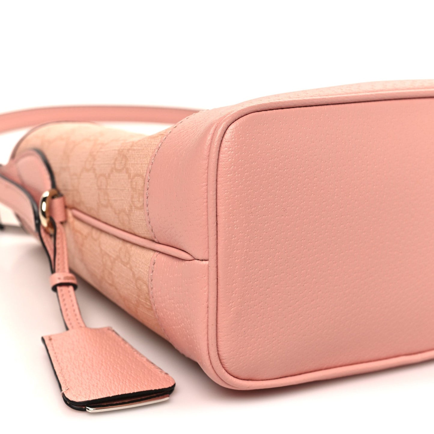 GG Supreme Monogram Textured Dollar Calfskin Web Small Ophidia Bucket Shoulder Bag Rose Pink