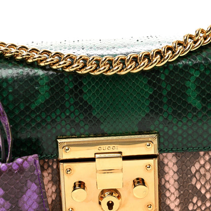 Snakeskin Small Padlock Shoulder Bag Green Pink Purple