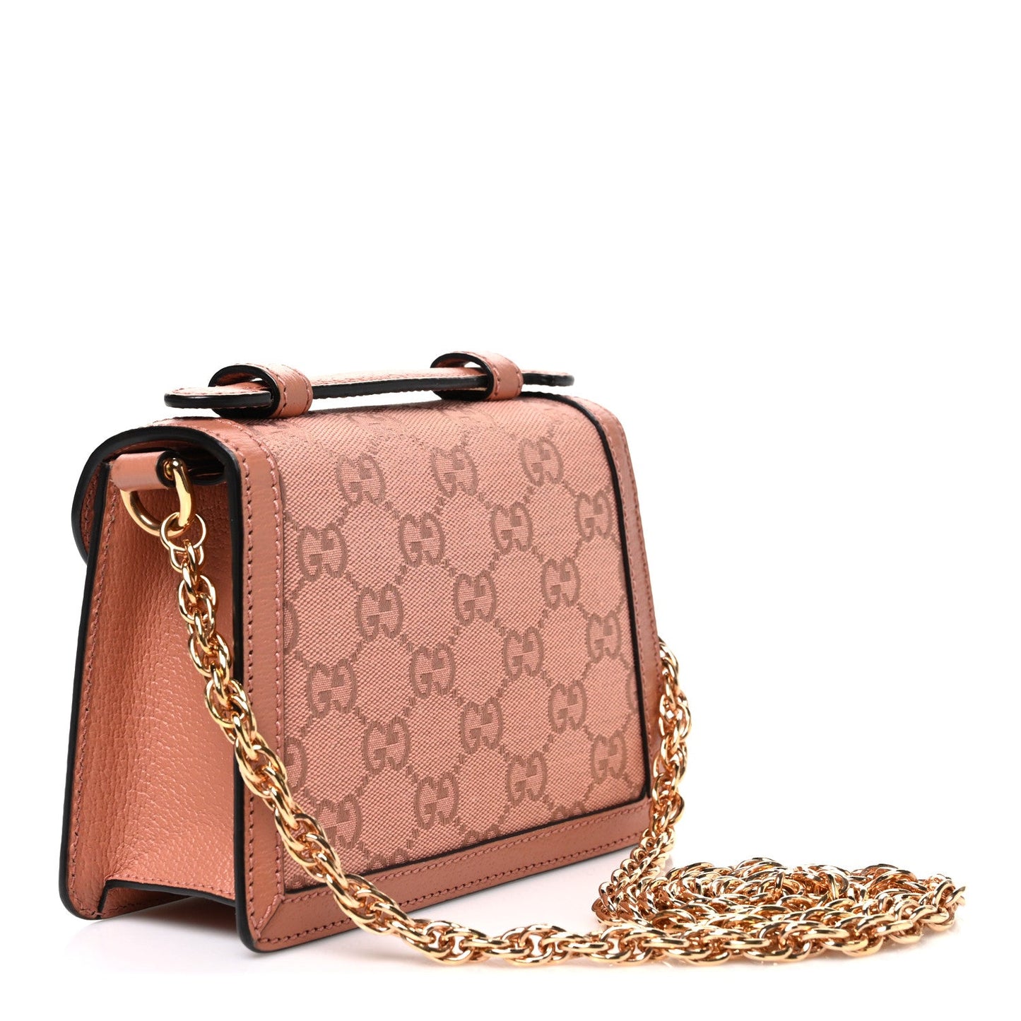 GG Monogram Textured Dollar Calfskin Mini Ophidia Padlock Top Handle Chain Shoulder Bag Cloche Rose Pink