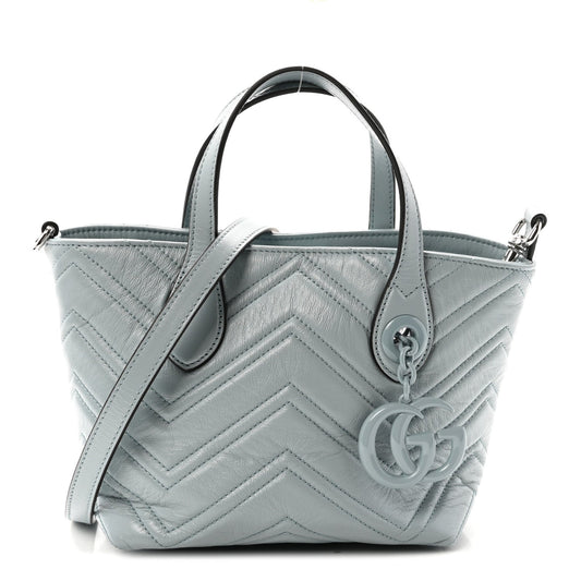 Nappa Chevron Matelasse Small GG Marmont Tote Bag Icy Blue