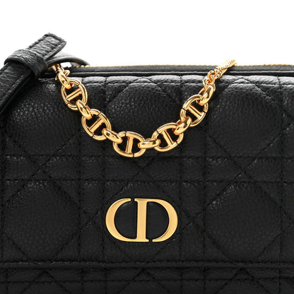 Supple Calfskin Cannage Caro Pouch With Chain  Black