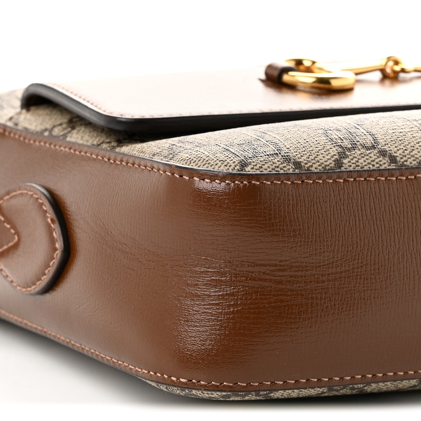 GG Supreme Monogram Small Horsebit 1955 Shoulder Bag Beige Brown Sugar