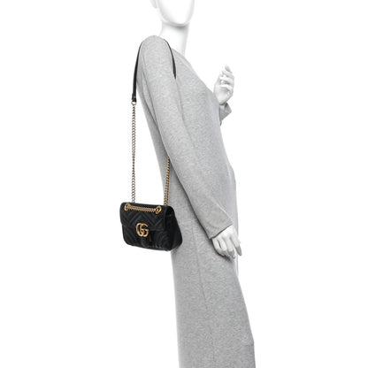 Calfskin Matelasse Mini GG Marmont Shoulder Bag Black