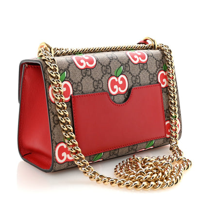 GG Supreme Monogram Apple Small Padlock Shoulder Bag Beige Multicolor Lobster Red