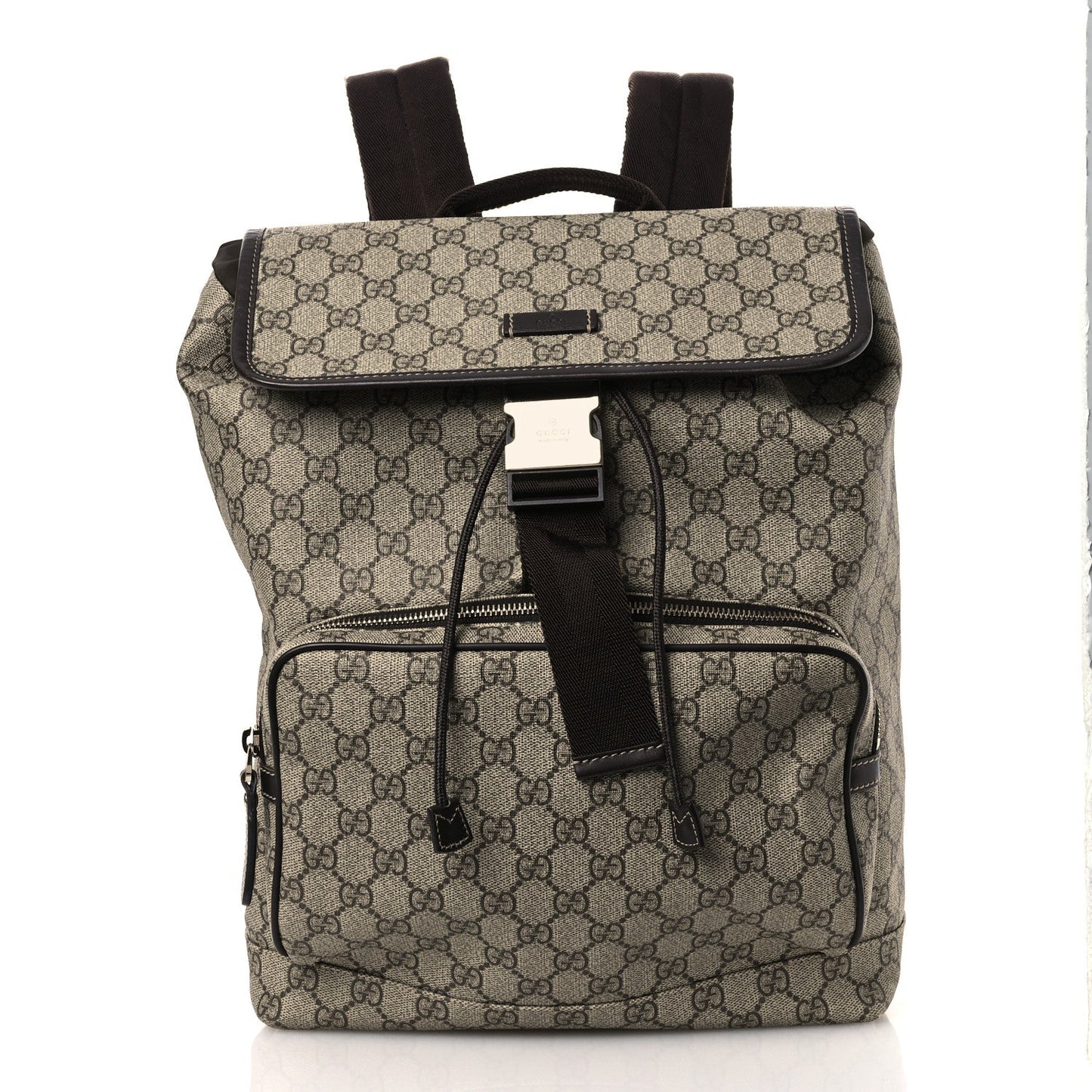 GG Supreme Monogram Medium Single Buckle Rucksack Backpack Beige Ebony Brown