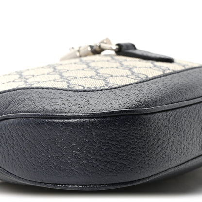 GG Supreme Monogram Textured Dollar Calfskin Web Small Jackie 1961 Hobo Beige Blue