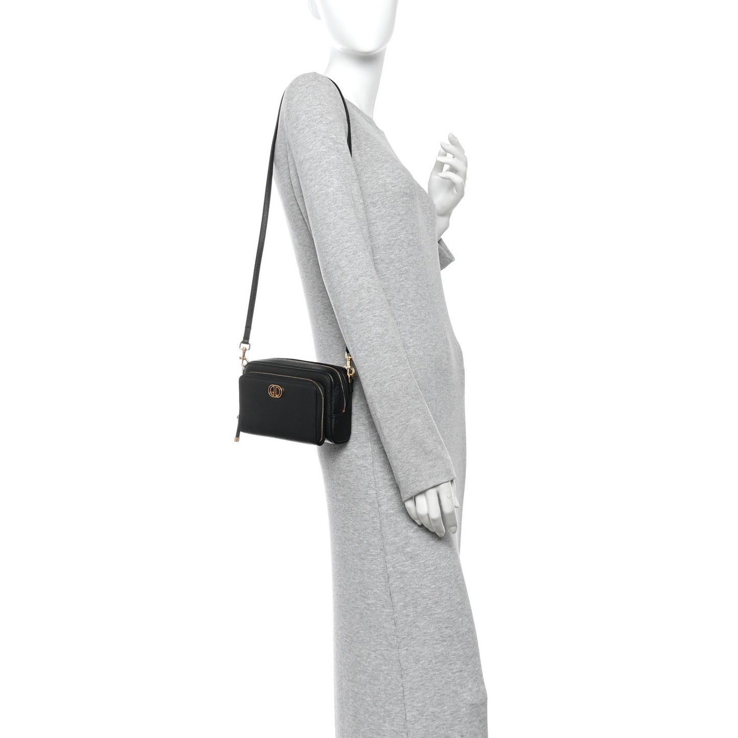 Grained Calfskin Caro Double Pouch Black