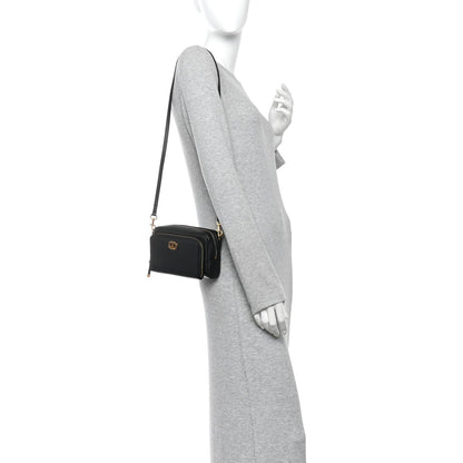 Grained Calfskin Caro Double Pouch Black