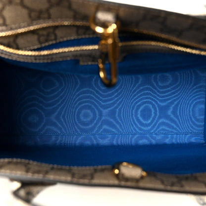 GG Supreme Monogram Exquisite Small Tote Beige Ebony Blue Crop Live Red