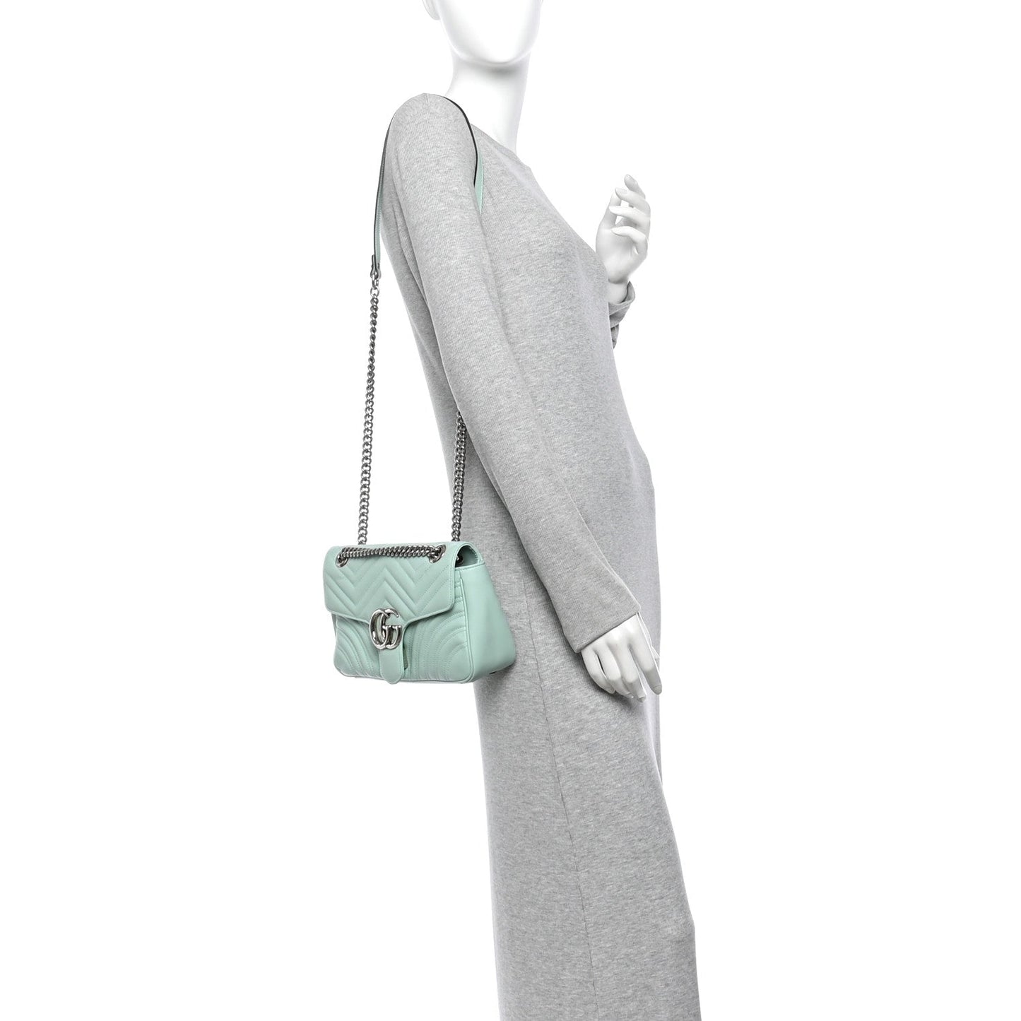 Calfskin Matelasse Small GG Marmont Shoulder Bag Water Green