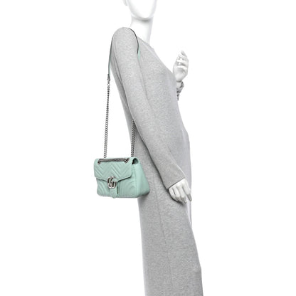 Calfskin Matelasse Small GG Marmont Shoulder Bag Water Green