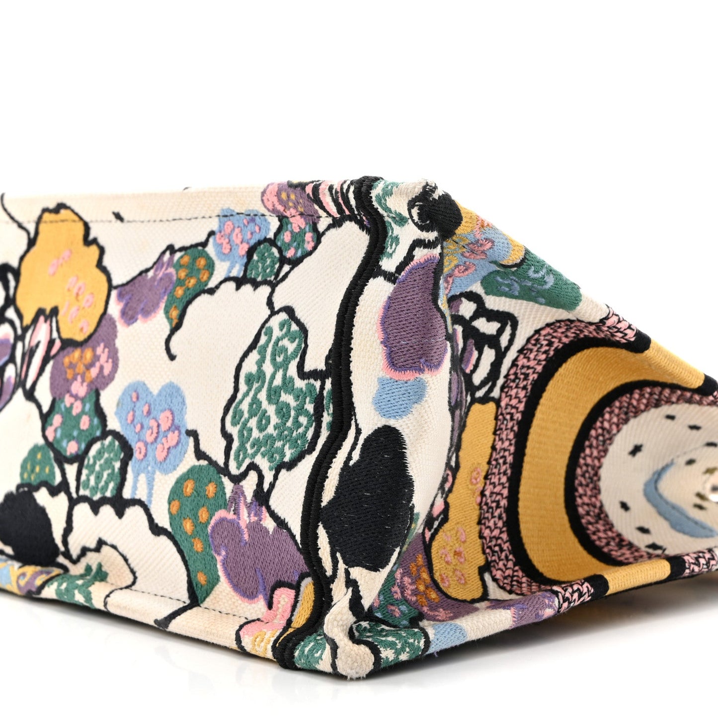 Canvas Embroidered Ciel De Reve Small Book Tote Latte Multicolor