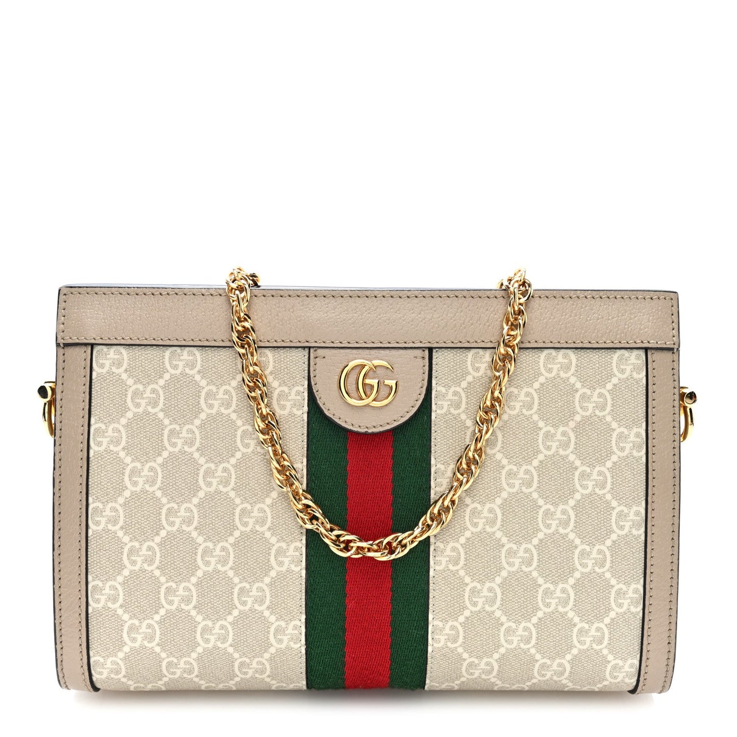 GG Supreme Monogram Textured Dollar Calfskin Web Small Ophidia Chain Shoulder Bag Beige Mystic White Oatmeal