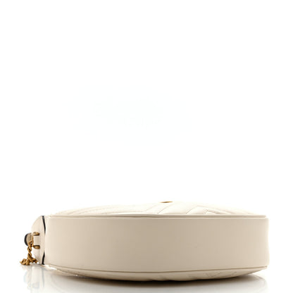 Calfskin Matelasse Chevron Mini GG Marmont Half Moon Hobo Mystic White