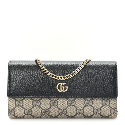 Dollar Calfskin GG Supreme Monogram Petite GG Marmont Wallet Chain Bag Black Beige Ebony