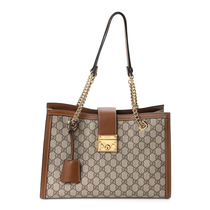 GG Supreme Monogram Medium Padlock Tote Beige Cuir