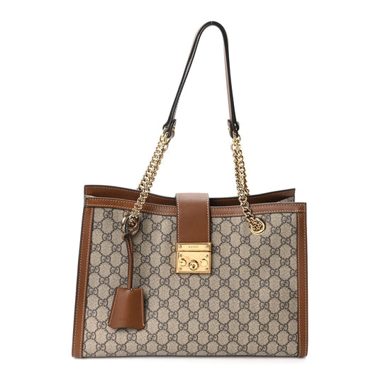 GG Supreme Monogram Medium Padlock Tote Beige Cuir