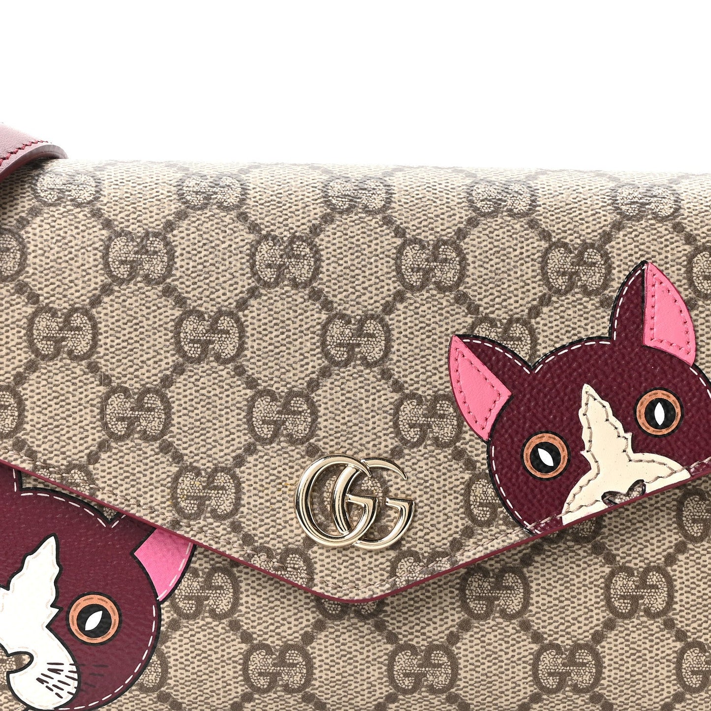 GG Supreme Monogram Cat Print Mini Shoulder Bag Beige Ebony Rosso Ancora