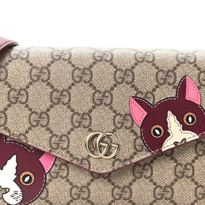 GG Supreme Monogram Cat Print Mini Shoulder Bag Beige Ebony Rosso Ancora