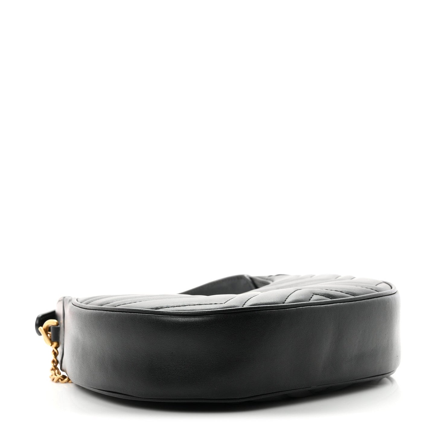 Calfskin Matelasse Chevron Mini GG Marmont Half Moon Hobo Black