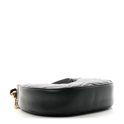 Calfskin Matelasse Chevron Mini GG Marmont Half Moon Hobo Black