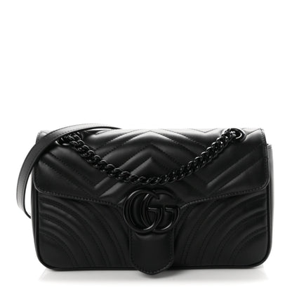 Calfskin Matelasse Monochrome Small GG Marmont Shoulder Bag Black