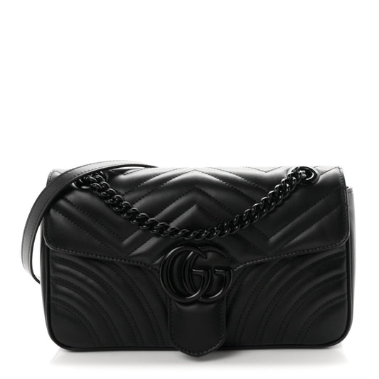 Calfskin Matelasse Monochrome Small GG Marmont Shoulder Bag Black