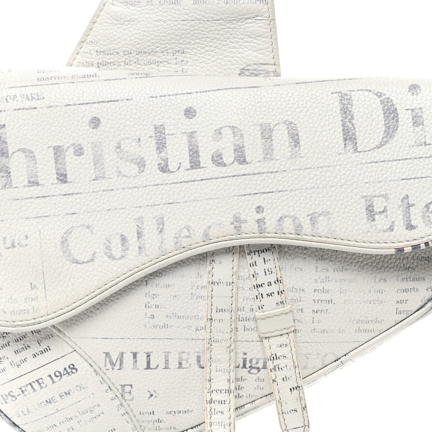 X Daniel Arsham Grained Calfskin Newspaper Print Saddle Bag White