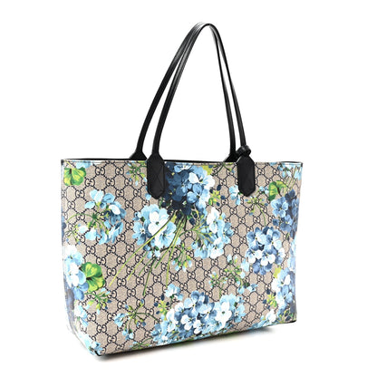 GG Supreme Monogram Blooms Medium Reversible Tote Beige Blue Navy