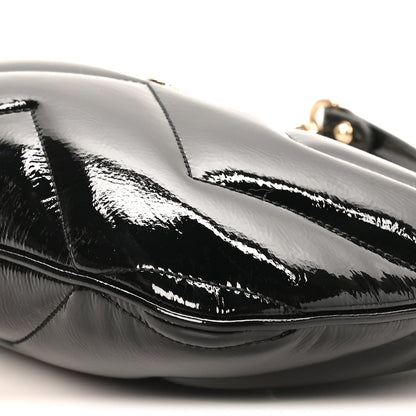 Patent Calfskin Matelasse GG Marmont Half Moon Hobo Black