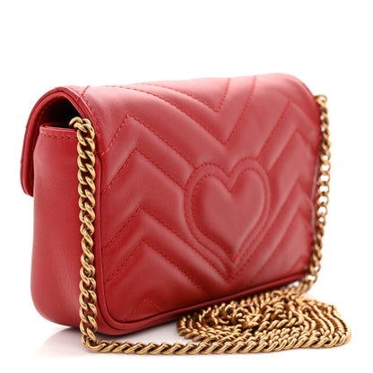 Calfskin Matelasse Super Mini GG Marmont Shoulder Bag Hibiscus Red