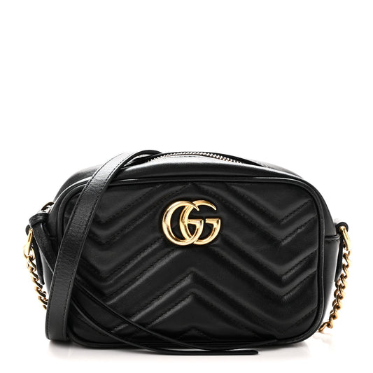 Calfskin Matelasse Mini GG Marmont Chain Shoulder Bag Black