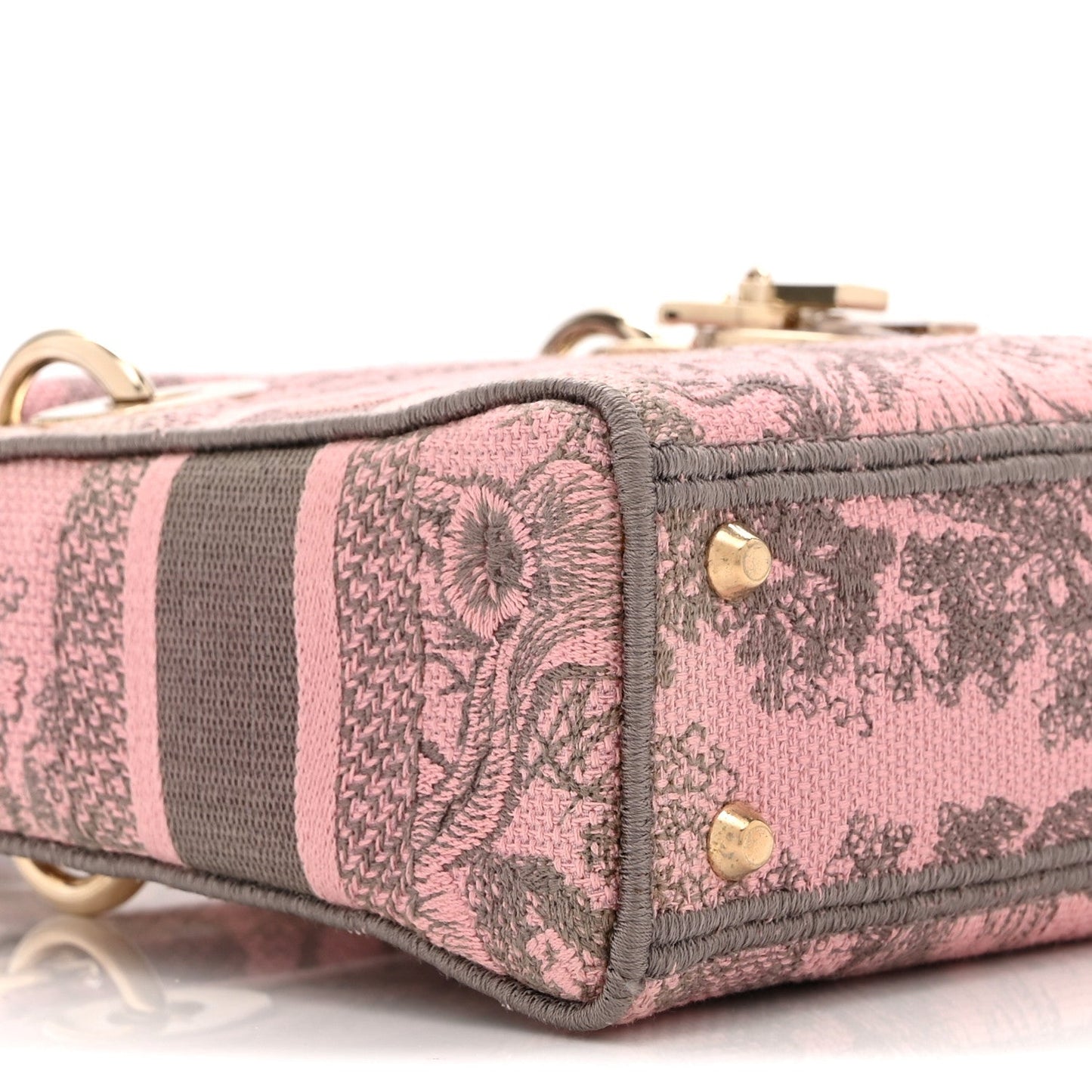 Canvas Toile De Jouy Embroidered Mini Lady D-Lite Gray Pink