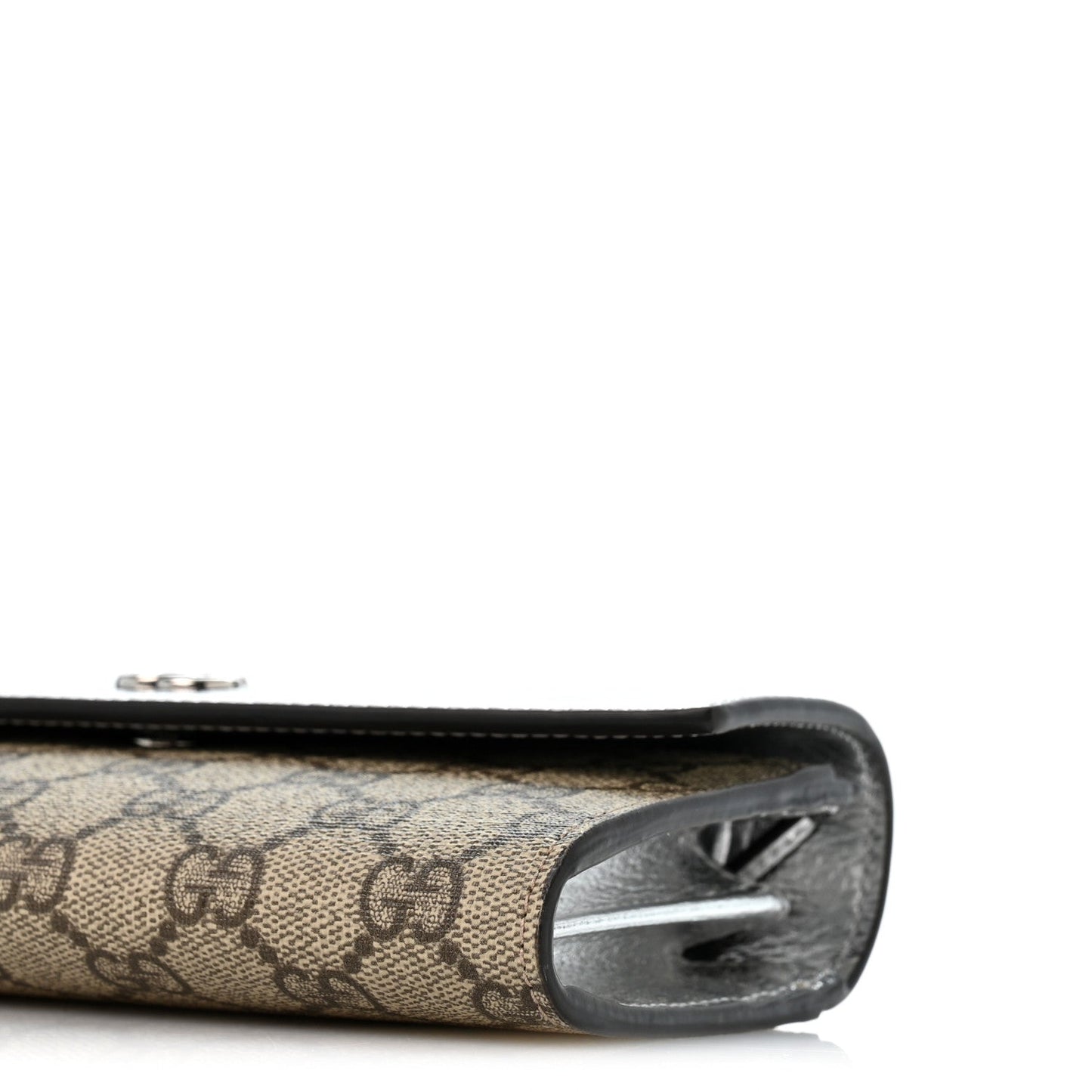 Metallic Calfskin GG Supreme Monogram Petite GG Marmont Wallet Chain Bag Silver Beige Ebony