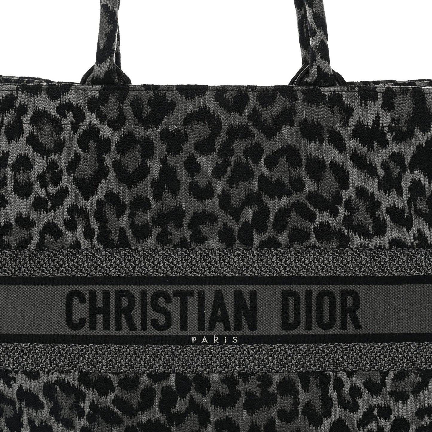 Canvas Mizza Embroidered Large Leopard Book Tote Grey