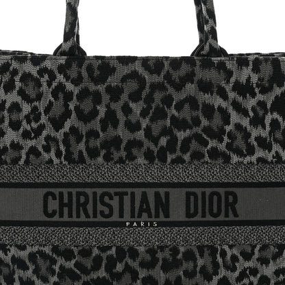 Canvas Mizza Embroidered Large Leopard Book Tote Grey