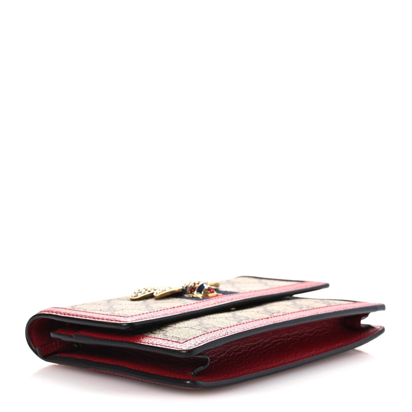 GG Supreme Monogram Web Queen Margaret Chain Wallet Red