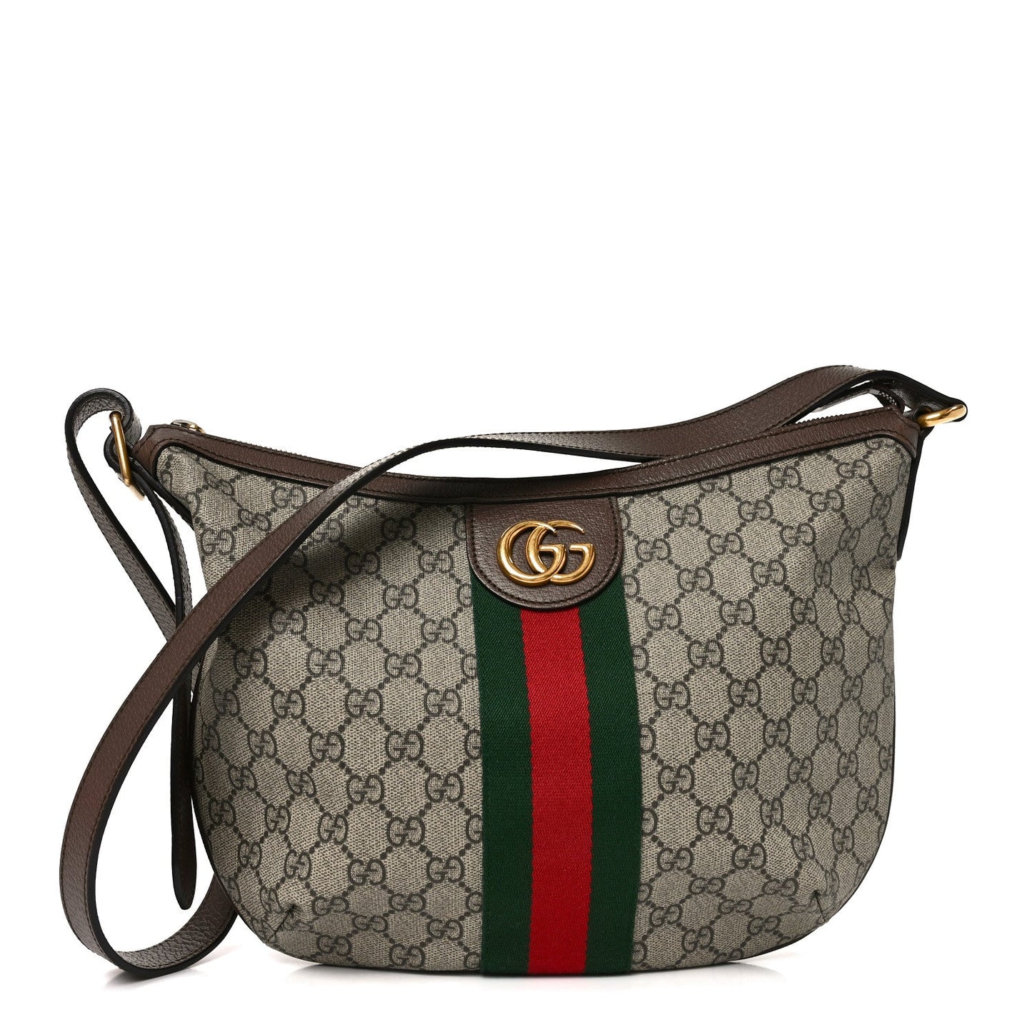 GG Supreme Monogram Web Small Ophidia Half Moon Hobo Brown