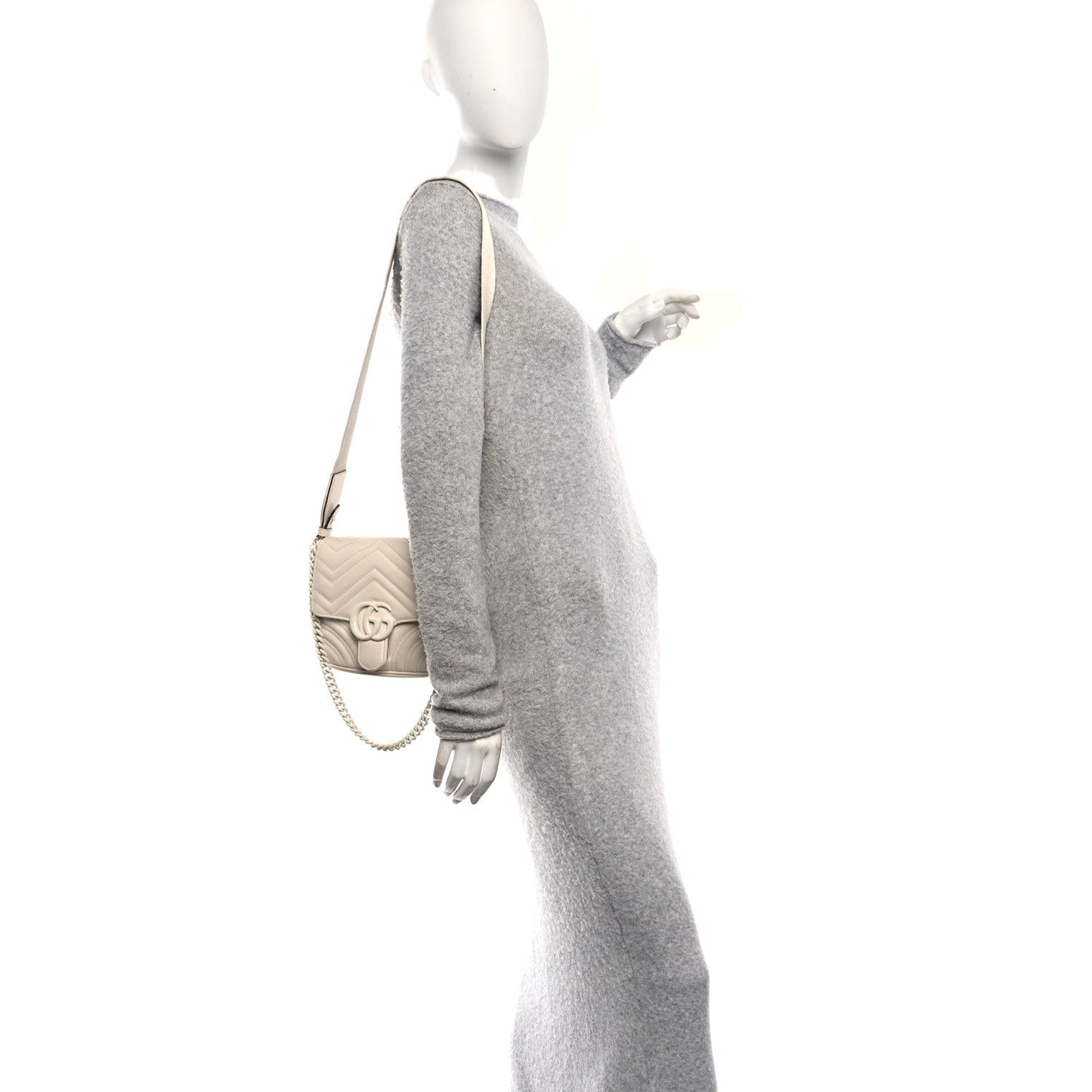 Calfskin Matelasse Monochrome Mini GG Marmont Crossbody Shoulder Bag White