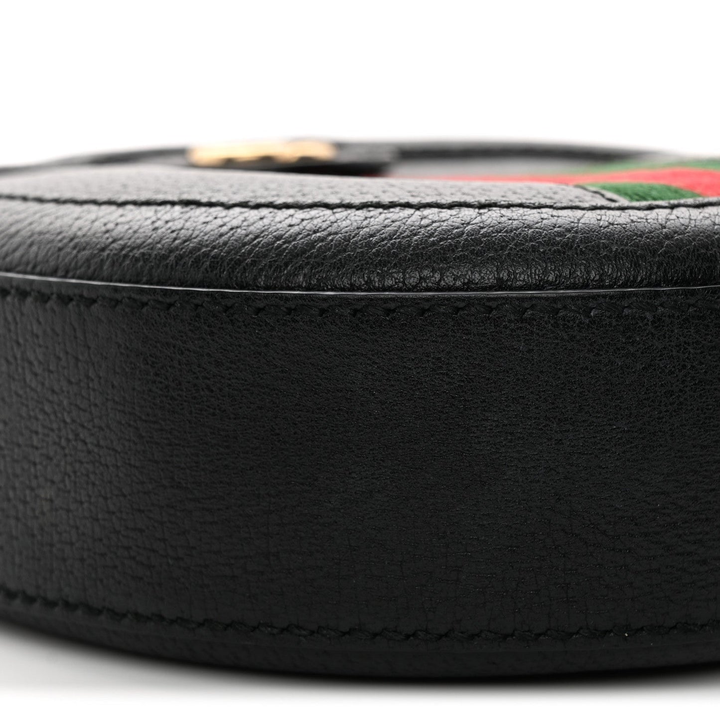 Grained Calfskin Web Mini Ophidia Round Shoulder Bag Black