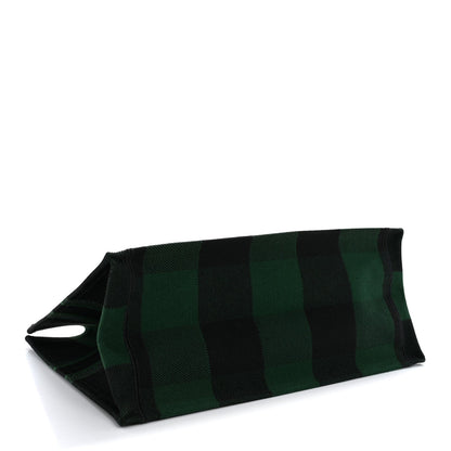 Canvas Embroidered Checkered Book Tote Black Green