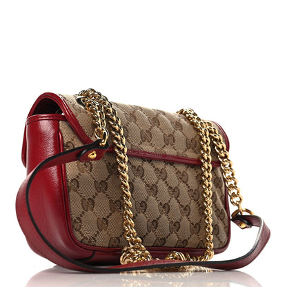 Monogram Azalea Calfskin Matelasse Diagonal Mini GG Marmont Shoulder Bag Beige Ebony New Cherry Red