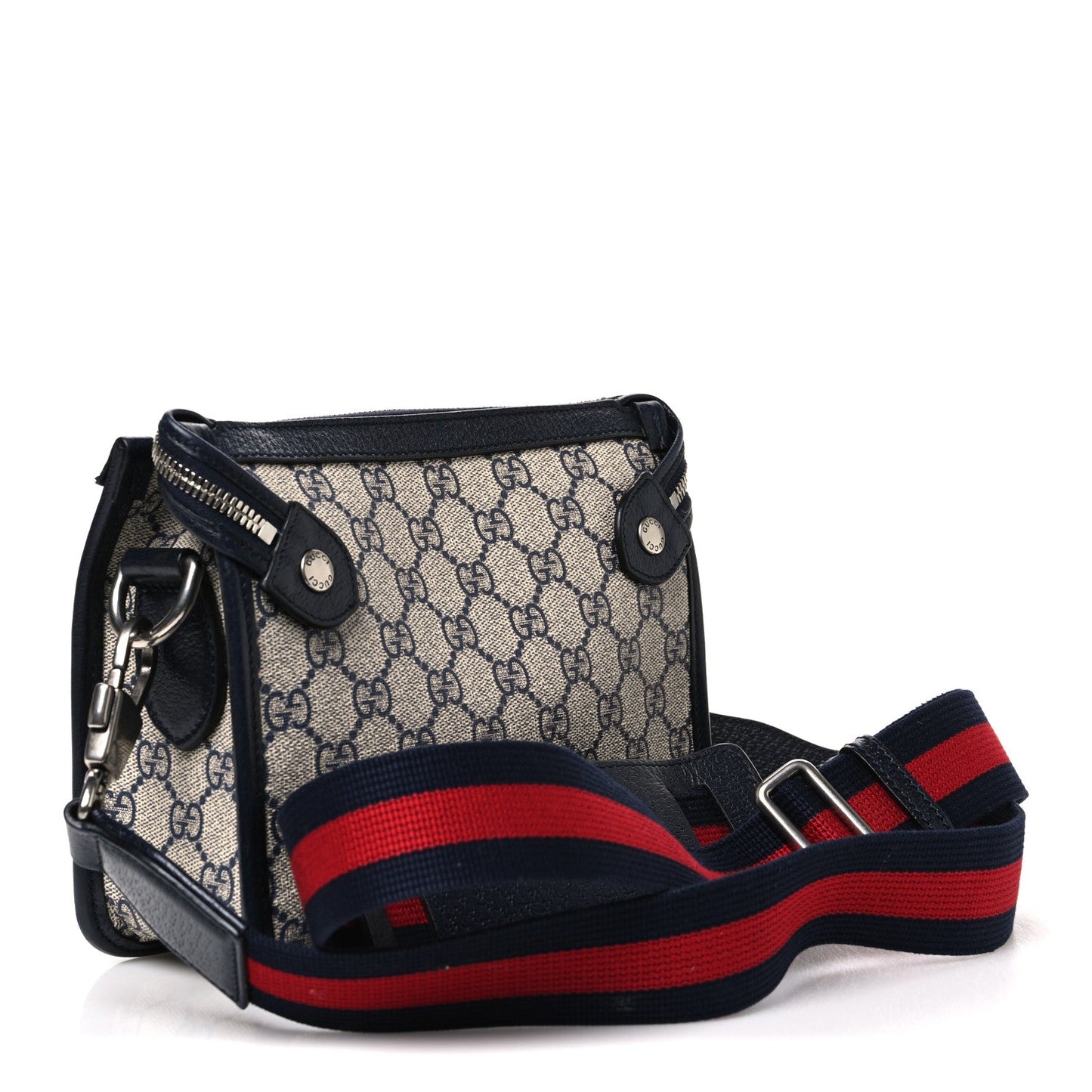 GG Supreme Monogram Azalea Calfskin Retro Interlocking G Wristlet Messenger Bag Beige Blue