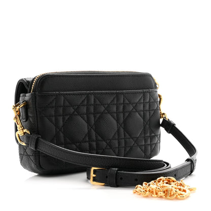 Supple Calfskin Cannage Caro Pouch With Chain  Black