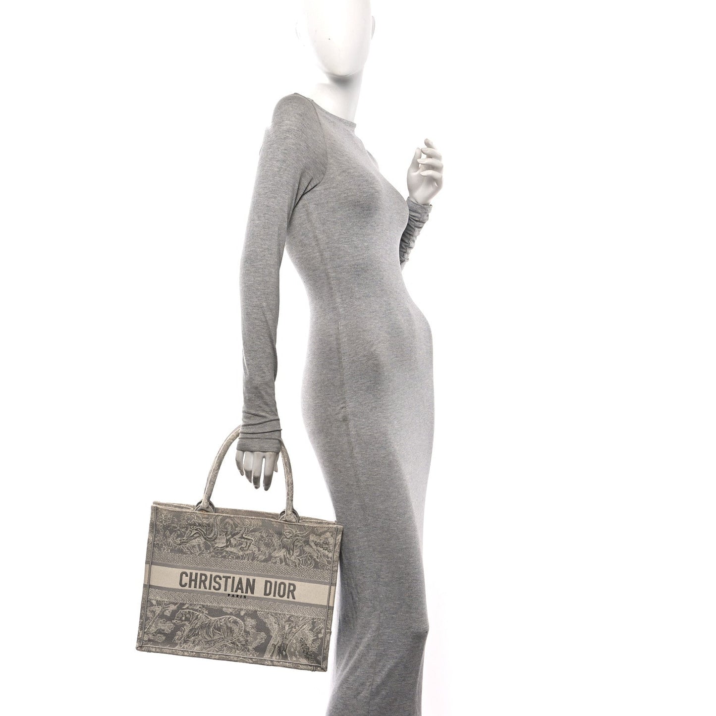 Canvas Embroidered Medium Dioriviera Toile De Jouy Reverse Book Tote Gray