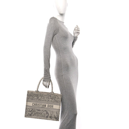 Canvas Embroidered Medium Dioriviera Toile De Jouy Reverse Book Tote Gray