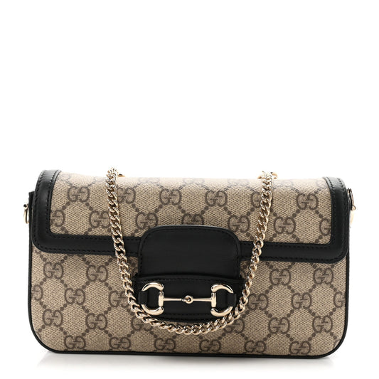 GG Supreme Monogram Azalea Calfskin Horsebit 1955 Mini Bag Beige Black