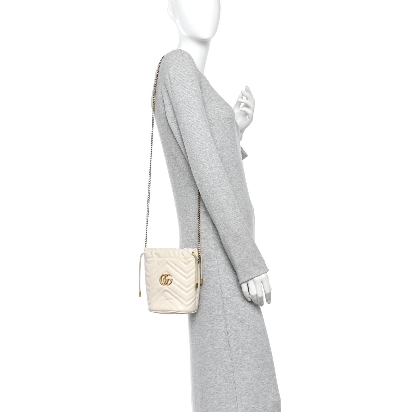 Calfskin Matelasse Mini GG Marmont 2.0 Bucket Bag White
