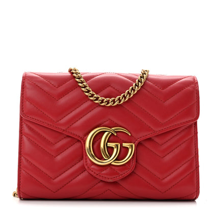 Calfskin Matelasse GG Marmont Chain Wallet Hibiscus Red