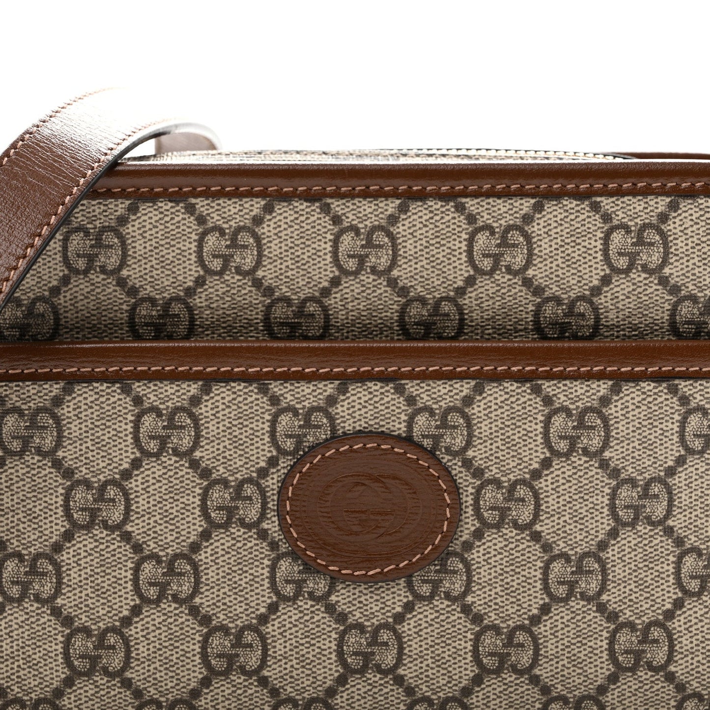 GG Supreme Monogram Azalea Calfskin Mini Retro Interlocking G Shoulder Bag Beige Ebony Brown Sugar